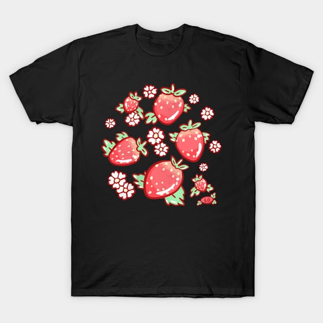 Strawberries and Blossoms T-Shirt by DinoCatDraws